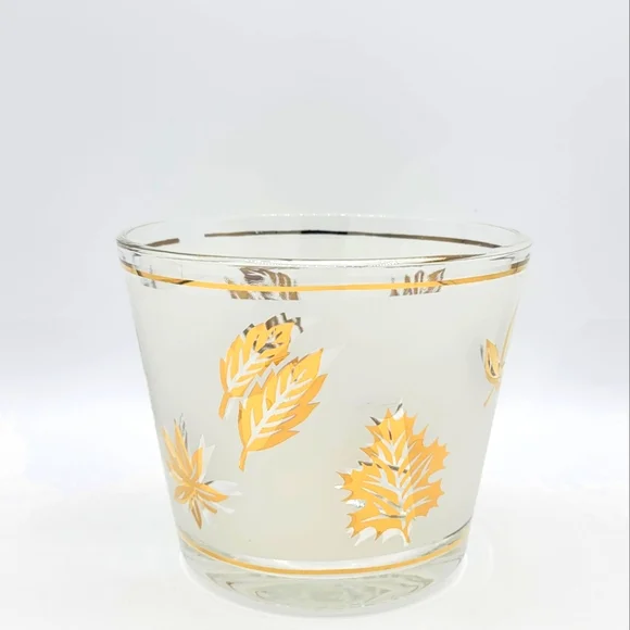 Libbey Starlight Golden Foliage Ice Bucket Metal Carrier Mid-Century Modern Vtg - Picture 13 of 16
